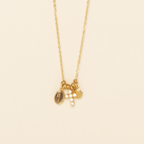 Collier Honi croix taupe