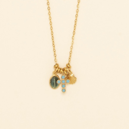 Collier Honi croix turquoise