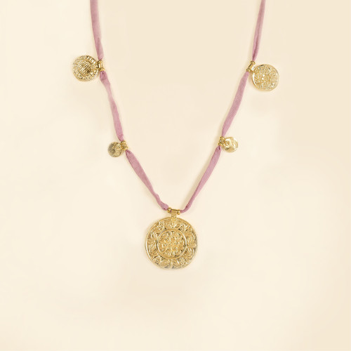 Collier Afan soie rose