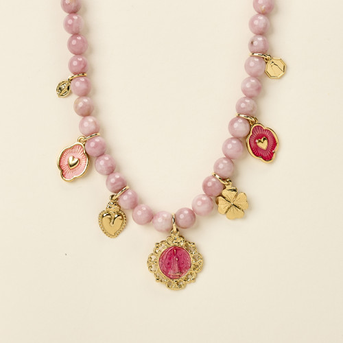 Collier Jiva rhodonite rose
