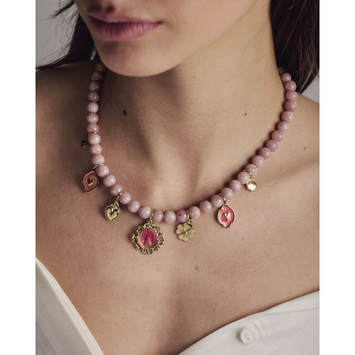 Collier Jiva rhodonite rose