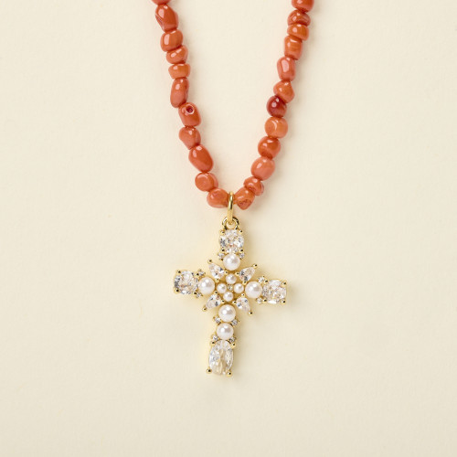 Collier Jora croix perlée