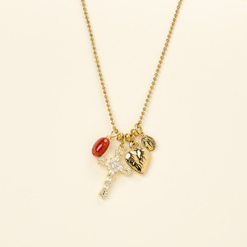 Collier Romi corail croix...