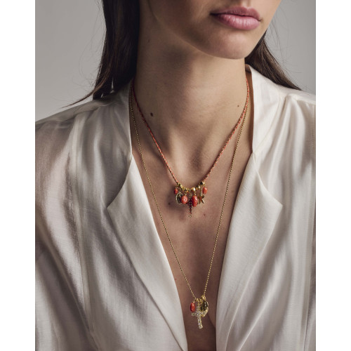 Collier Romi corail croix...