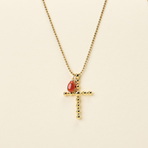 Collier Ruby corail croix...