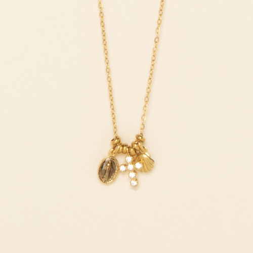 Collier Honi croix taupe