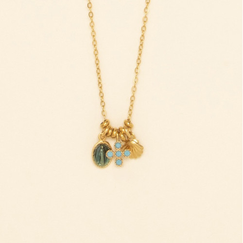 Collier Honi croix turquoise